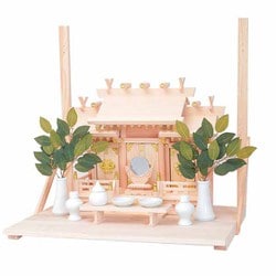 神棚 屋根違い三社 若葉 小 棚板付きセット