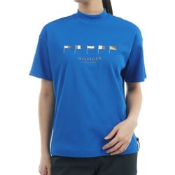 ゴルフウェアレディース 25S マルチフラッグ リラックス半袖モックネック Mサイズ BLU THLA501