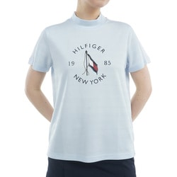 ゴルフウェアレディース 25S サークルロゴ 半袖モックネックシャツ Mサイズ SAX THLA522