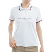 ゴルフウェアレディース 25S フロントロゴ ホワイトカラー半袖ポロ Mサイズ WHT THLA531