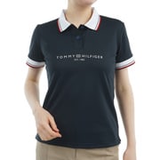 ゴルフウェアレディース 25S フロントロゴ ホワイトカラー半袖ポロ Mサイズ NVY THLA531