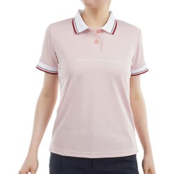 ゴルフウェアレディース 25S フロントロゴ ホワイトカラー半袖ポロ Mサイズ PNK THLA531