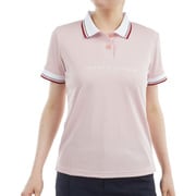 ゴルフウェアレディース 25S フロントロゴ ホワイトカラー半袖ポロ Mサイズ PNK THLA531