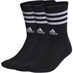 スリーストライプス クッション クルー ソックス 3足組 メンズ ランニングウェア ソックス Black/White（IC1321） Lサイズ（28-30cm） EBB67