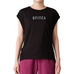 フレンチスリーブトップ レディース フィットネス ヨガ シャツ ブラック（B） Lサイズ GA-C672TS