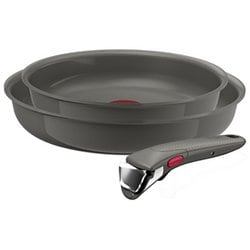 取っ手のとれるフライパンセット インジニオ・ネオ IHセラミックグライド アースグレー セット3（フライパン22cm・フライパン26cm・専用取っ手1本） セラミックコーティング IH/ガス火両用 優れた熱伝導 L26693