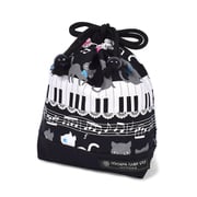 N3560300 [巾着 小 コップ袋（ネームタグ付き） ピアノの上で踊る黒猫ワルツ（ブラック）]