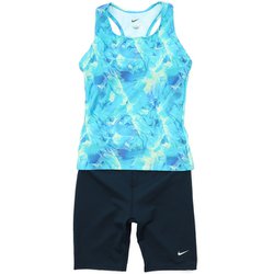 総柄袖なしセパレーツ レディース 水着 ブルー（010） XLサイズ 2993132