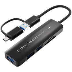 USBハブ＆カードリーダー TRIPLE RANGERS ふたつポート ブラック SD-UCRH3