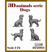 ARD72003 1/72 ジオラマアクセサリー 3D動物シリーズ イヌ 4個入 [組立式プラスチックモデル]