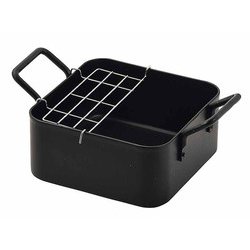 コンパクトなIH対応鉄製正方形 天ぷら鍋 16×16cm アミ付 HC-803
