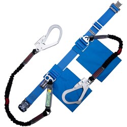 TSUYORON 胴ベルト型墜落制止用器具（伸縮タイプ）補助ロープ2丁掛け仕様 ノビロン+伸縮式補助ロープ（BK） 青 Mサイズ ワンタッチバックル仕様 TBNV2OT593NVBL4BKMJANBP