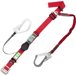 TSUYORON 胴ベルト型墜落制止用器具（巻取タイプ）補助ロープ2丁掛け仕様 ロック機構付きワン・ハンドリトラ+伸縮式補助ロープ 赤 Mサイズ 幅50MM×長さ1200MM TBORL2593NVRREM2R29JANBP