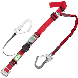 TSUYORON 胴ベルト型墜落制止用器具（巻取タイプ）補助ロープ2丁掛け仕様 ロック機構付きワン・ハンドリトラ+伸縮式補助ロープ 赤 SSサイズ 幅50MM×長さ1000MM TBORL2593NVRRESS2R29JANBP