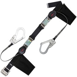 TSUYORON 胴ベルト型墜落制止用器具（巻取タイプ）ランヤード2丁掛け仕様 ロック機構付きワン・ハンドリトラ 黒 Lサイズ 幅50MM×長さ1400MM TB-ORL-2-593-ORLT-BLK-L-JAN-BX