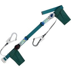 TSUYORON 胴ベルト型墜落制止用器具（巻取タイプ）ランヤード2丁掛け仕様 ロック機構付きワンハンド・2WAYリトラ 青緑 幅50MM×長さ1600MM 130KG対応型 TBORL2593TRLTBGLL(130KG)JANBX