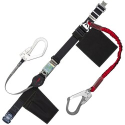 TSUYORON 胴ベルト型墜落制止用器具（巻取タイプ）補助ロープ2丁掛け仕様 ロック機構付きワンハンドリトラ+伸縮式補助ロープ 黒 Sサイズ 幅50MM×長さ1100MM TBORL2OT593NVBLKRESJANBP