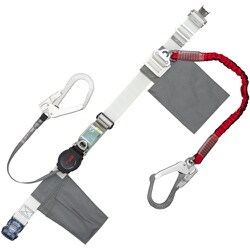 TSUYORON 胴ベルト型墜落制止用器具（巻取タイプ）補助ロープ2丁掛け仕様 ロック機構付きワンハンドリトラ+伸縮式補助ロープ 白 Sサイズ 幅50MM×長さ1100MM TBORL2OT593NVWRESJANBP