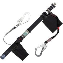 TSUYORON 胴ベルト型墜落制止用器具（巻取タイプ）補助ロープ2丁掛け仕様 ロック機構付きワンハンドリトラ+伸縮式補助ロープ 黒 Mサイズ 幅50MM×長さ1200MM TBORL2OT593SVNVBLKBKMJANBX