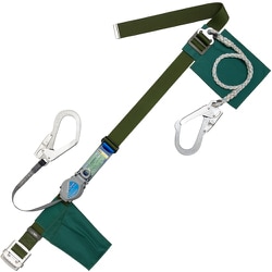 TSUYORON 胴ベルト型墜落制止用器具（巻取タイプ）補助ロープ2丁掛け仕様 ロック機構付き2WAYリトラ・ロープ 深緑 LL 幅50MM×長さ1600MM 130KG対応型 TBTRL2593SODLL(130KG)JANBX