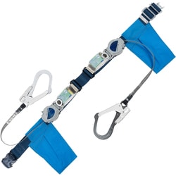 TSUYORON 胴ベルト型墜落制止用器具（巻取タイプ）ランヤード2丁掛け仕様 ロック機構付き2WAYリトラ 紺 Mサイズ 幅50MM×長さ1200MM TBTRL2OT593TRLTBL2MJANBX