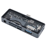 PD対応 USB3.2Gen1 Type-C スケルトン 2ポートコンボハブ(3.5mm 4極付き) COM-C3SD163GY