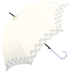 長傘 婦人用 晴雨兼用 プレーンチェック 58cm ジャンプ式 UVカット加工 遮熱効果 ブルー 127077