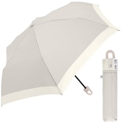 折りたたみ傘 晴雨兼用 婦人カラビナ付き手元折傘 バイカラー 55cm UVカット加工 グレーベージュ 127089