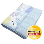 KP151432-76 [両面使える キルトケット ニットワッフル＆ふんわりタオル地 リバーシブル モンステラ＆ゆるリーフ シングルサイズ約140×190cm ブルー]