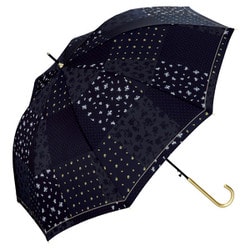 長傘 日傘 晴雨兼用 フローラルパッチワーク 58cm ジャンプ式 UVカット 紫外線防止効果 ネイビー 8065-05-001NV