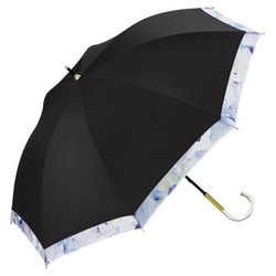 日傘 長傘 晴雨兼用 遮光 リムオーガンジープリント 50cm 手開き式 一級遮光 UVカット率100％ 遮熱効果 内側黒コーティング加工 UPF50＋ はっ水加工 ブラック 81-11039-101BK