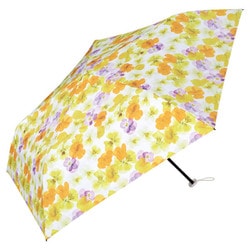 日傘 折りたたみ傘 婦人用 晴雨兼用 plantica×Wpc. 遮光軽量 フラワープリント ミニ 50cm 手開き式 一級遮光 UVカット率100％ 遮熱効果 UPF50＋ はっ水加工 イエロー PLP002-039-102