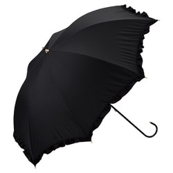 日傘 長傘 婦人用 晴雨兼用 遮光 クラシックフリル 50cm 手開き式 一級遮光 UVカット率100％ 遮熱効果 内側黒コーティング加工 UPF50＋ はっ水加工 ブラック 81-11820-101BK