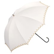 長傘 日傘 晴雨兼用 遮光 星柄スカラップ 50cm 手開き式 完全UVカット オフ(オフホワイト) 81-17994-101OF