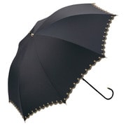 長傘 日傘 晴雨兼用 遮光 星柄スカラップ 50cm 手開き式 完全UVカット ブラック 81-17994-101BK