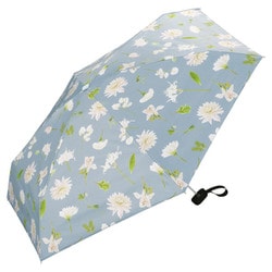 日傘 折りたたみ傘 婦人用 晴雨兼用 plantica×Wpc. フラワープリントタイニー 47cm 手開き式 5段骨 一級遮光 UVカット率100% 遮熱効果 内側黒コーティング加工 UPF50＋ はっ水加工 ブルーグレー PLP003-001-102BLGY