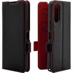 BASIO active3用 手帳型ケース 薄型 カード入れ スタンド機能 衝撃吸収 シンプル サイドマグネット BK RD 8775BAA3BSMBKR