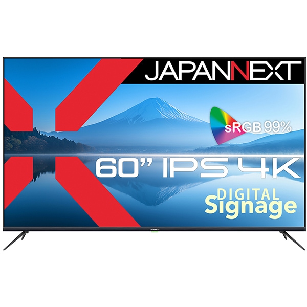 液晶モニター/60型/4K（3840×2160）/IPS（ADS）パネル/半光沢/HDR対応/HDMI×3 ビデオ・音声入力×1 コンポーネント入力×1/USB再生対応/スピーカー内蔵/2年保証 JN-IPS60UHDR-M
