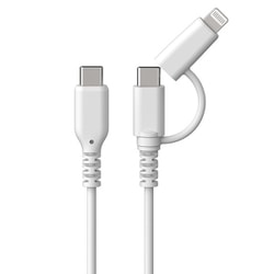 USB-C to Cケーブル USB2.0 PD対応 Lightning変換コネクタ付 1.2m MFi認証 CarPlay対応 ホワイト AJ-676