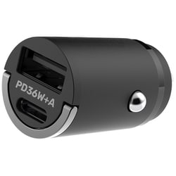 DC充電器 PD36W対応 QC対応 USB-C×1/USB-A×1 LEDランプ付き DC12V-24V対応 ブラック DC-071