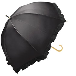 長傘 晴雨兼用 UVフレンチフリルドーム 50cm 手開き UVカット加工 ブラック 915-063