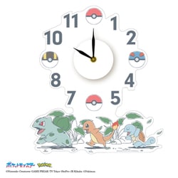 掛け時計 ポケモンウォールクロックステッカー 貼り付け フシギダネ×ヒトカゲ×ゼニガメ WC-PM-02