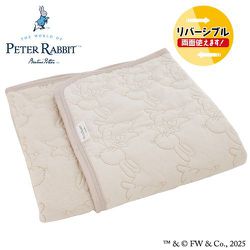 ハーフケット 綿100％ ピーターラビット（TM） リバーシブル 約100×140cm 刺繍風キルト＆パイル ラディッシュ アイボリー PRHK1033-07