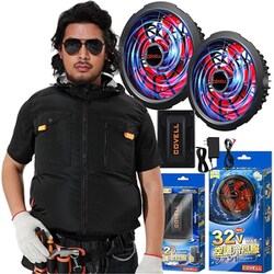 空調冷風服フルセット（フード付フルハーネス対応ブラック 4Lサイズ ベスト＋32Vバッテリー＆ファンセット） 2025年モデル G1-black-4L32