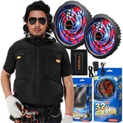 空調冷風服フルセット(フード付フルハーネス対応ブラック 5Lサイズ ベスト+32Vバッテリー&ファンセット) 2025年モデル G1-black-5L32