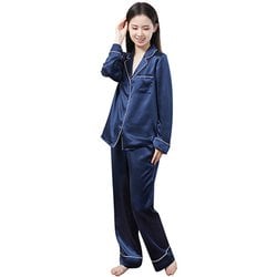 6Aランク シルク パジャマ長袖 M ネイビー CXSYSLXYM