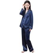 6Aランク シルク パジャマ長袖 L ネイビー CXSYSLXYL