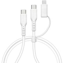 Type-C to Type-C 柔らかシリコンケーブル 2.0m Type-C to Lightning変換アダプタ付き ホワイト R20CACCCL3A01WH