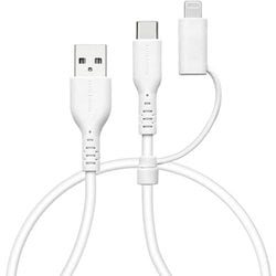 Type-A to Type-C 柔らかシリコンケーブル 1.0m Type-C to Lightning変換アダプタ付き ホワイト R10CAACCL3A01WH
