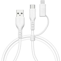 Type-A to Type-C 柔らかシリコンケーブル 2.0m Type-C to Lightning変換アダプタ付き ホワイト R20CAACCL3A01WH